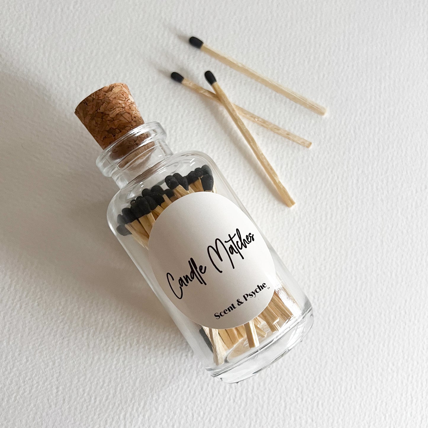 Candle Matches in Clear Glass Apothecary Bottle