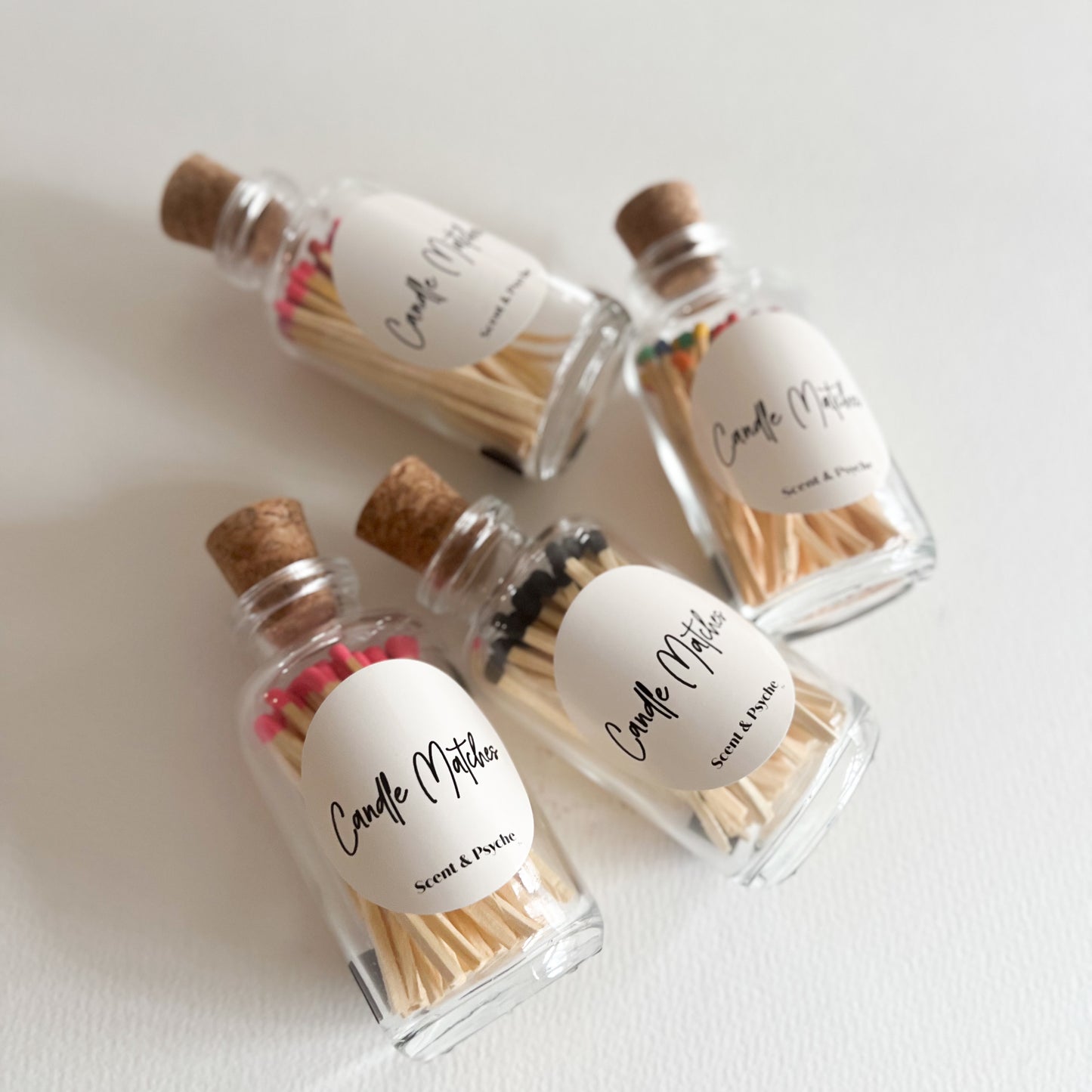 Candle Matches in Clear Glass Apothecary Bottle