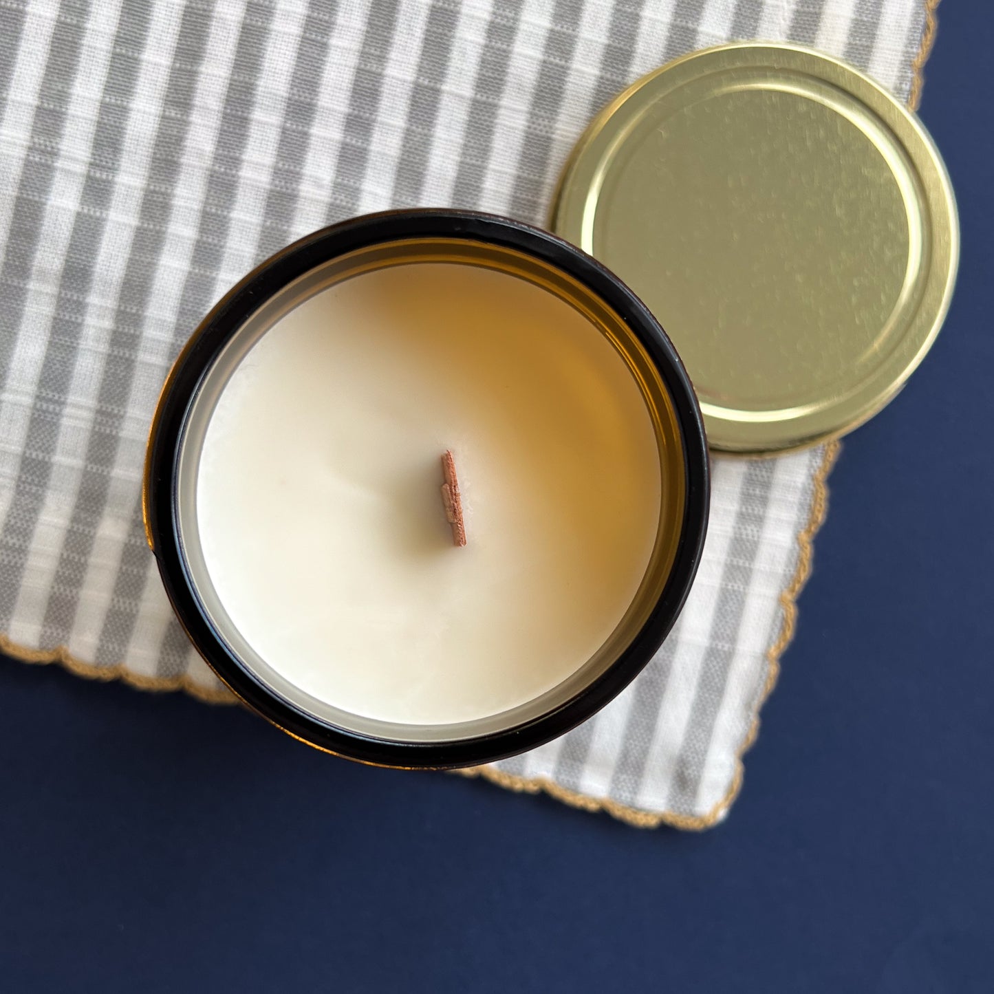 top view 1 Scented Candle 7oz - Now Boarding Wood Wick Candle | Bergamot, Lavender