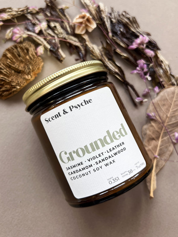 Grounded Wood Wick Scented Candle - 7oz Amber Jar