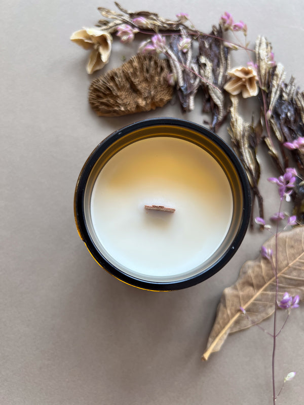 Grounded Wood Wick Scented Candle - 7oz Amber Jar