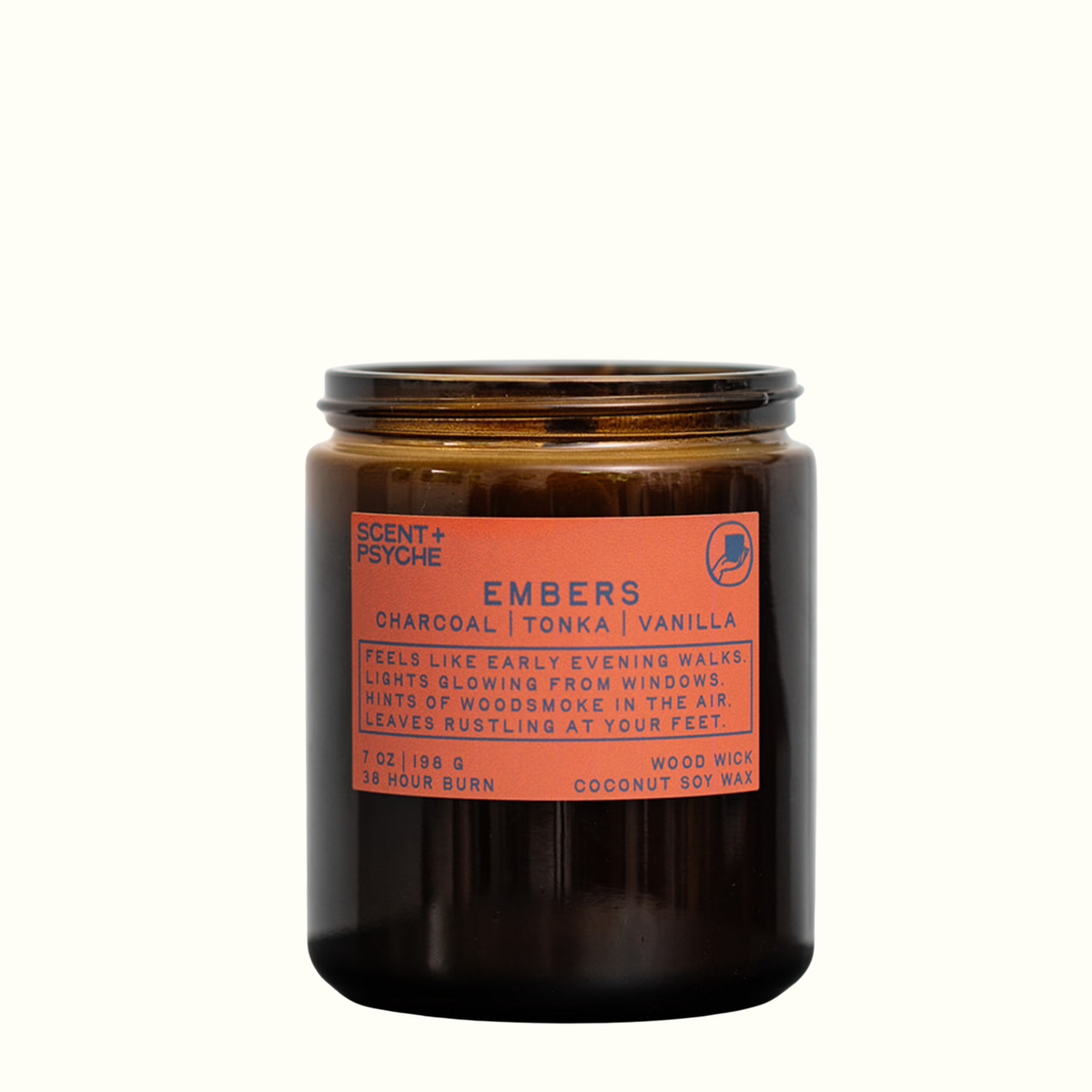 Signature Size Embers Wood wick candle - wood smoke, campfire, bonfire soy candle with charcoal tonka sandalwood and vanilla - scent and psyche