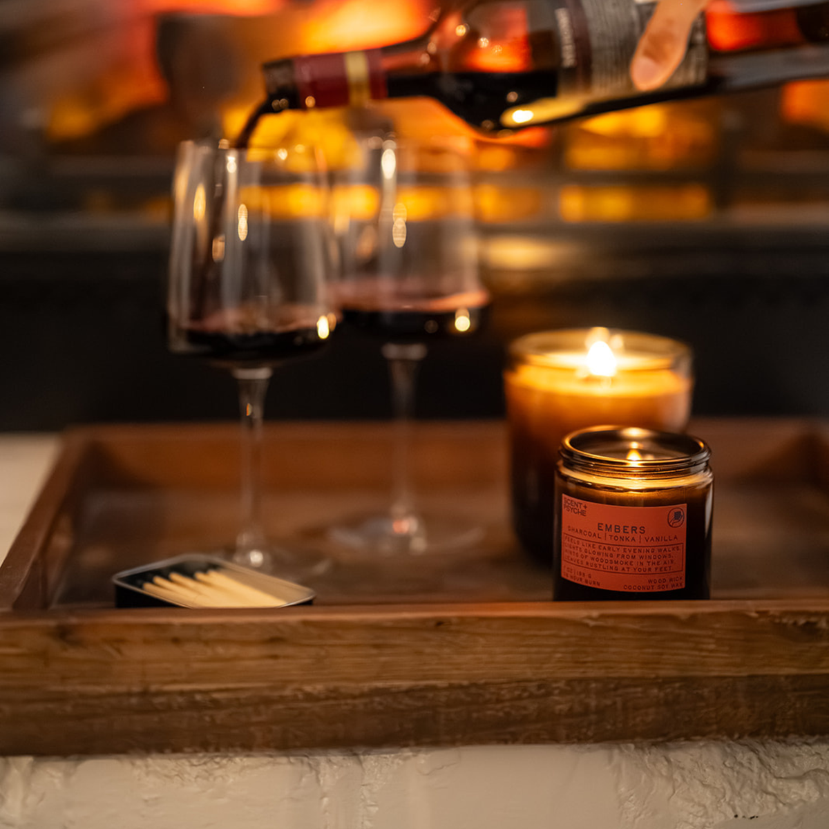 lifestyle 1 Signature Size Embers Wood wick candle - wood smoke, campfire, bonfire soy candle with charcoal tonka sandalwood and vanilla - Scent and Psyche
